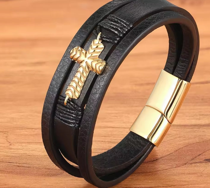 Kruis Multi-Layer Lederen Armband