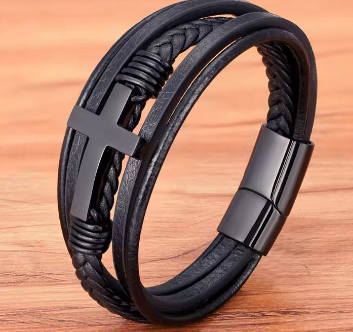 Cross Design Lederen Armband